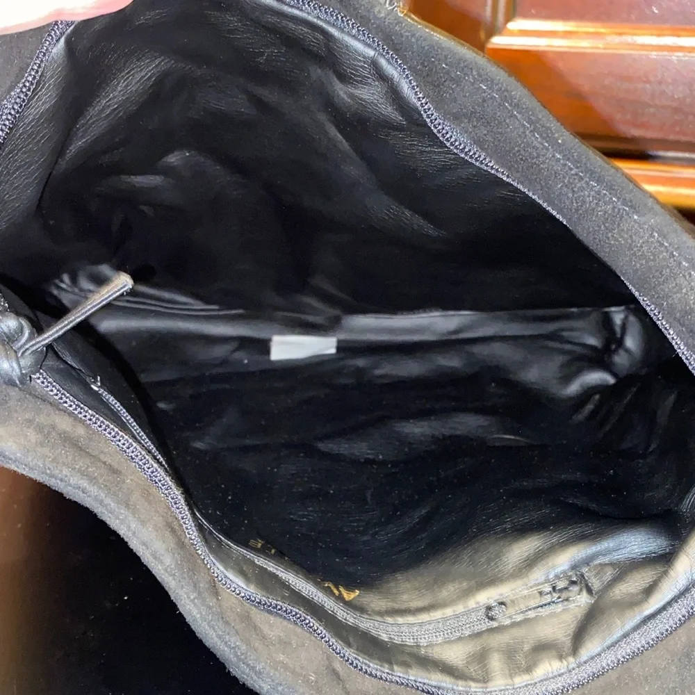 Black leather black suede and black patent Patchwork Shoulder Bag - Picture 9 of 14